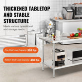 Stainless Steel Prep Table, 30 x 72 x 34 Inch, Heavy Duty Metal Worktable with 3 Adjustable Height Levels, Commercial Workstation for Kitchen Garage Restaurant Backyard